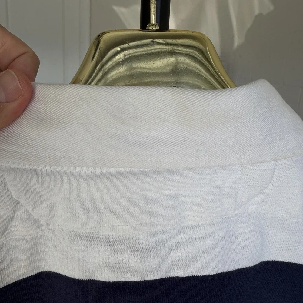 Polo Ralph Lauren Shirt‎ Mens Large Navy White Striped Rugby Cotton Vintage 90's